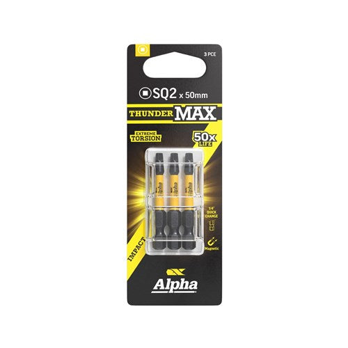 Alpha ThunderMax SQ2 Impact Power Bit Carded 3 Pack - Multiple Lengths