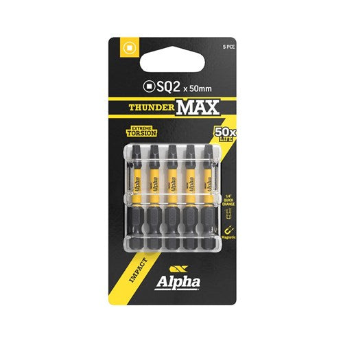 Alpha ThunderMax SQ2 Impact Power and Insert Bit Carded 5 Pack - Multiple Lengths