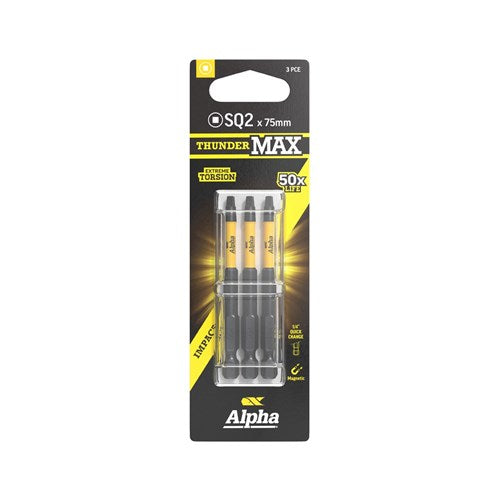 Alpha ThunderMax SQ2 Impact Power Bit Carded 3 Pack - Multiple Lengths