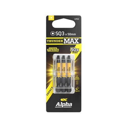 Alpha ThunderMax SQ3 x 50mm Impact Power Bit Carded - 3 Pack &amp; 5 Pack