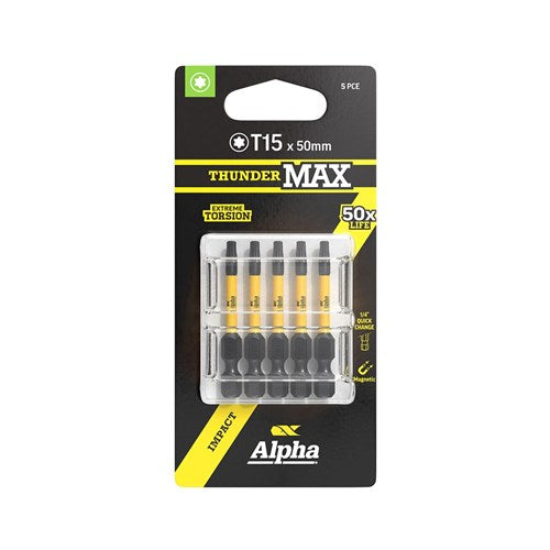 Alpha ThunderMax TX15 x 50mm Impact Power Bit Carded - 3 Pack &amp; 5 Pack
