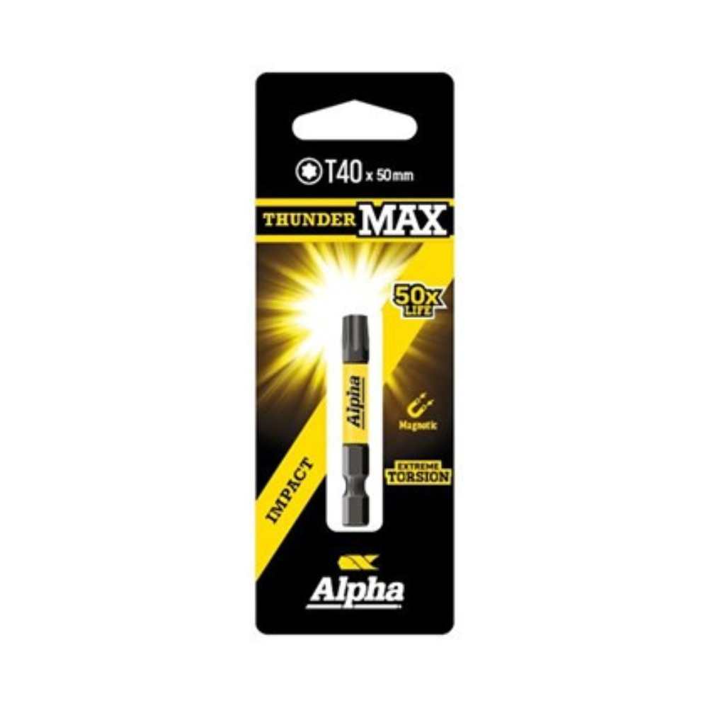Alpha ThunderMax Impact Power Bit 50mm Carded - TX20, TX25, TX30, TX40.