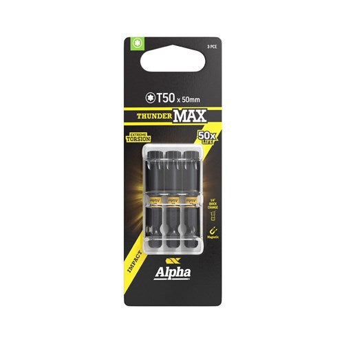 Alpha ThunderMax TX50 x 50mm Impact Power Bit Carded - 3 Pack