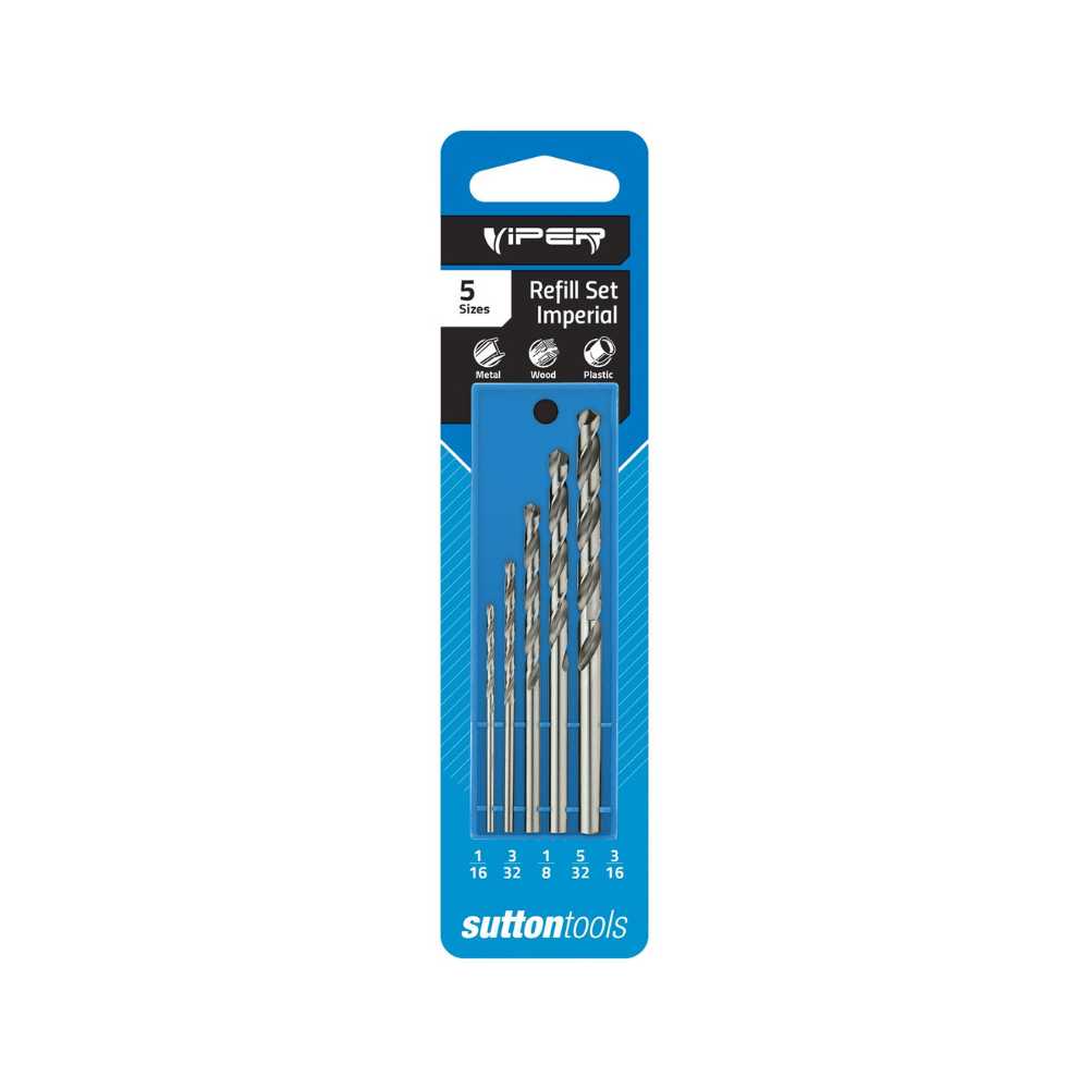 Sutton D105 Viper HSS Jobber Drill Bit - Imperial Refill Set 5pce (1/16 - 3/16&quot;)