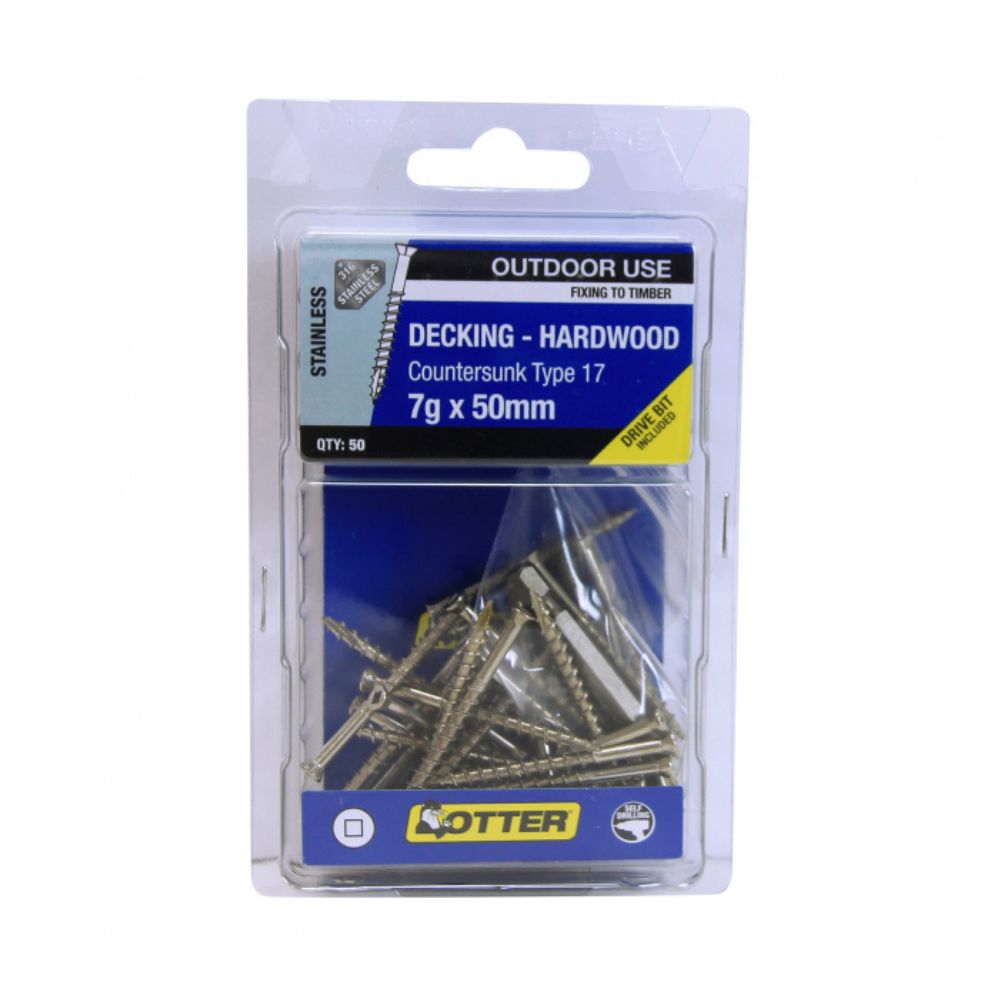Otter Decking Screws, S/S 316 - 7g x 50mm Pack of 50