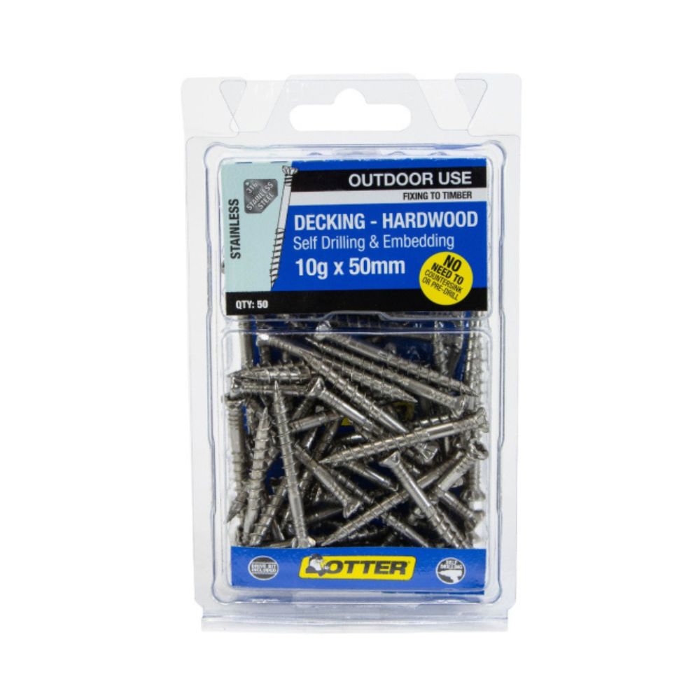 Otter Decking Screws for Hardwood Self Drilling, Stainless Steel 316 - 10gx50mm - 50 Pack
