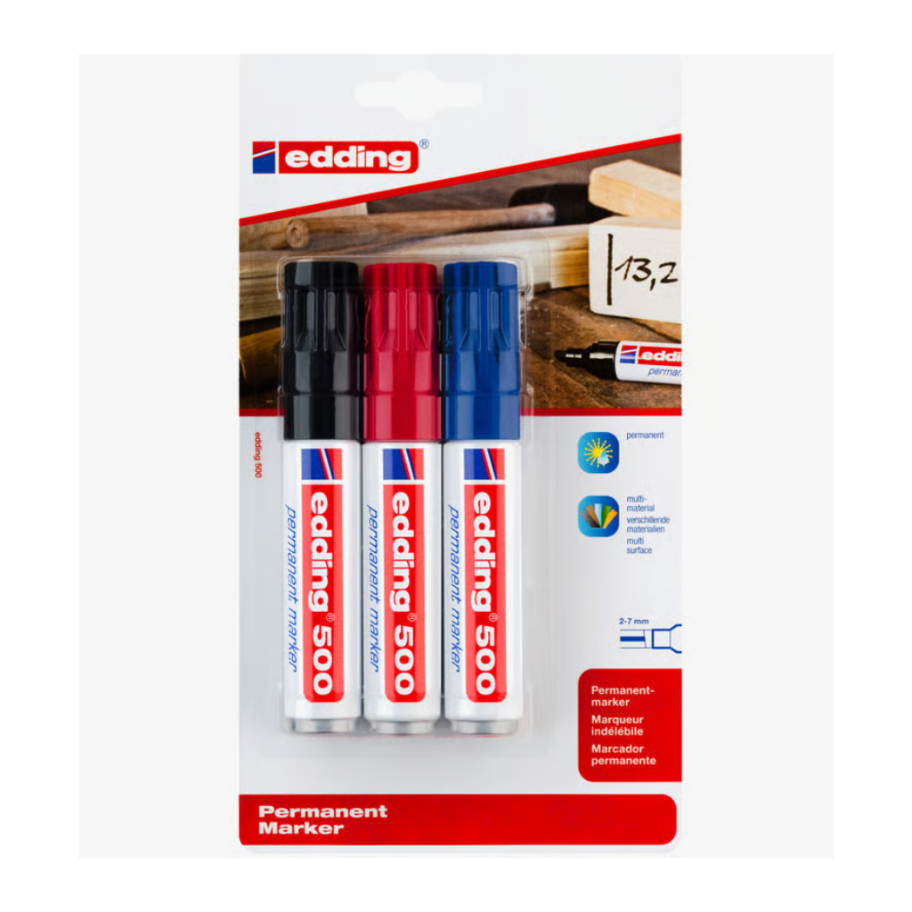 Edding 500 Permanent Markers - Assorted Colours (Pack of 3)
