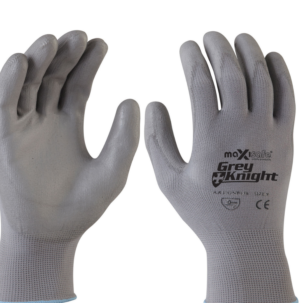 Maxisafe Grey Knight Polyurethane Palm Nylon Gloves