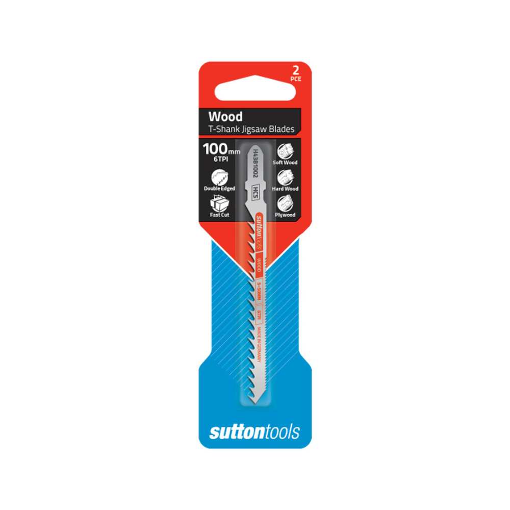 Sutton H438 T-Shank Jigsaw HCS Blades – Wood – Double Edged 2PK (100mmx6TPI)