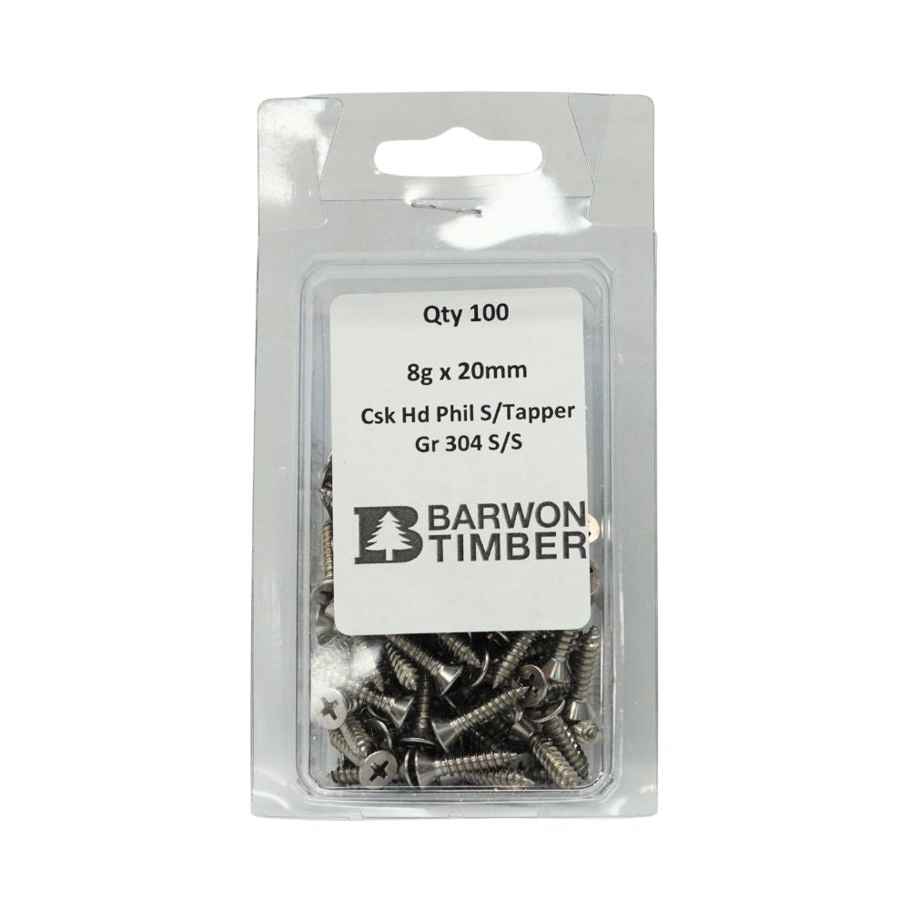 Micro Fasteners Counter Sunk Stainless Steel 8G x 304 Grade | Pack 100
