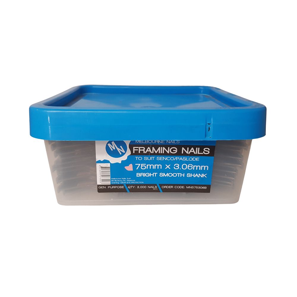 Melbourne Nails Framing Nails 75mm x 3.06mm Bright - Box of 3000