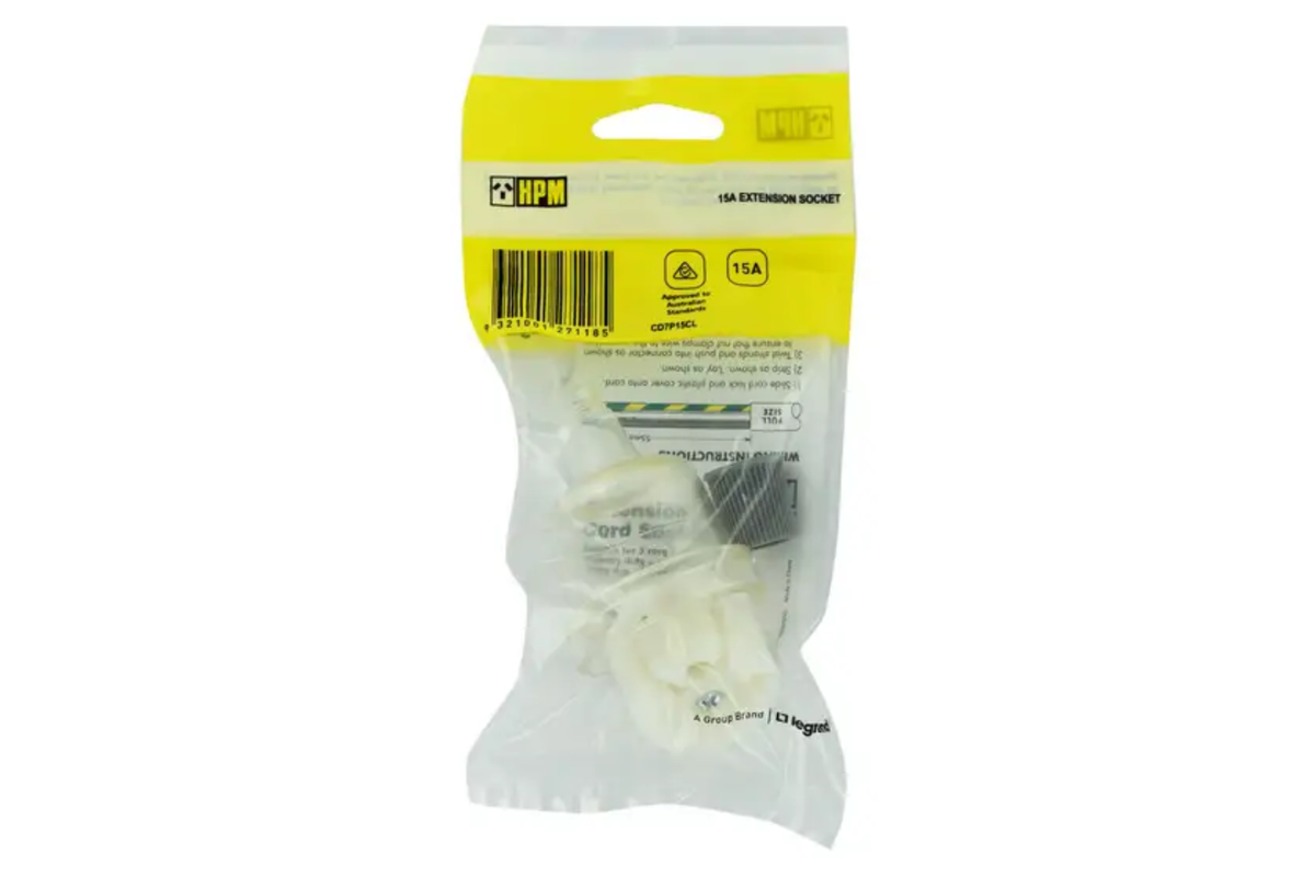 Mitre 10 Electrical Extension Cord Socket End  15amp Clear Hpm