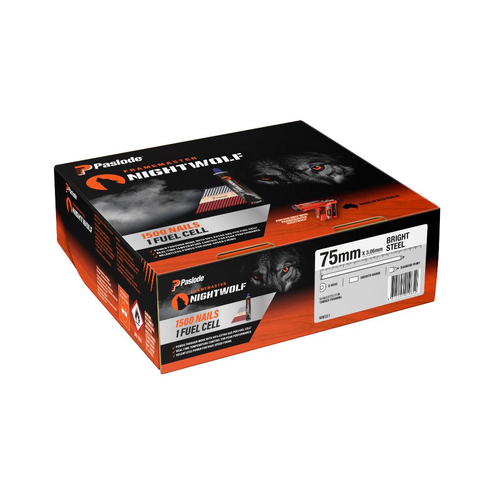 Paslode FrameMaster NightWolf 75 x 3.06mm Bright D-Head Smooth Nail 1500