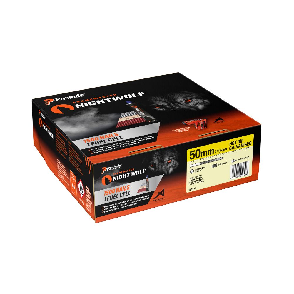 Paslode FrameMaster NightWolf 50 x 2.87mm DEKFAST HD Galv R-Drive Ring Nail 1500