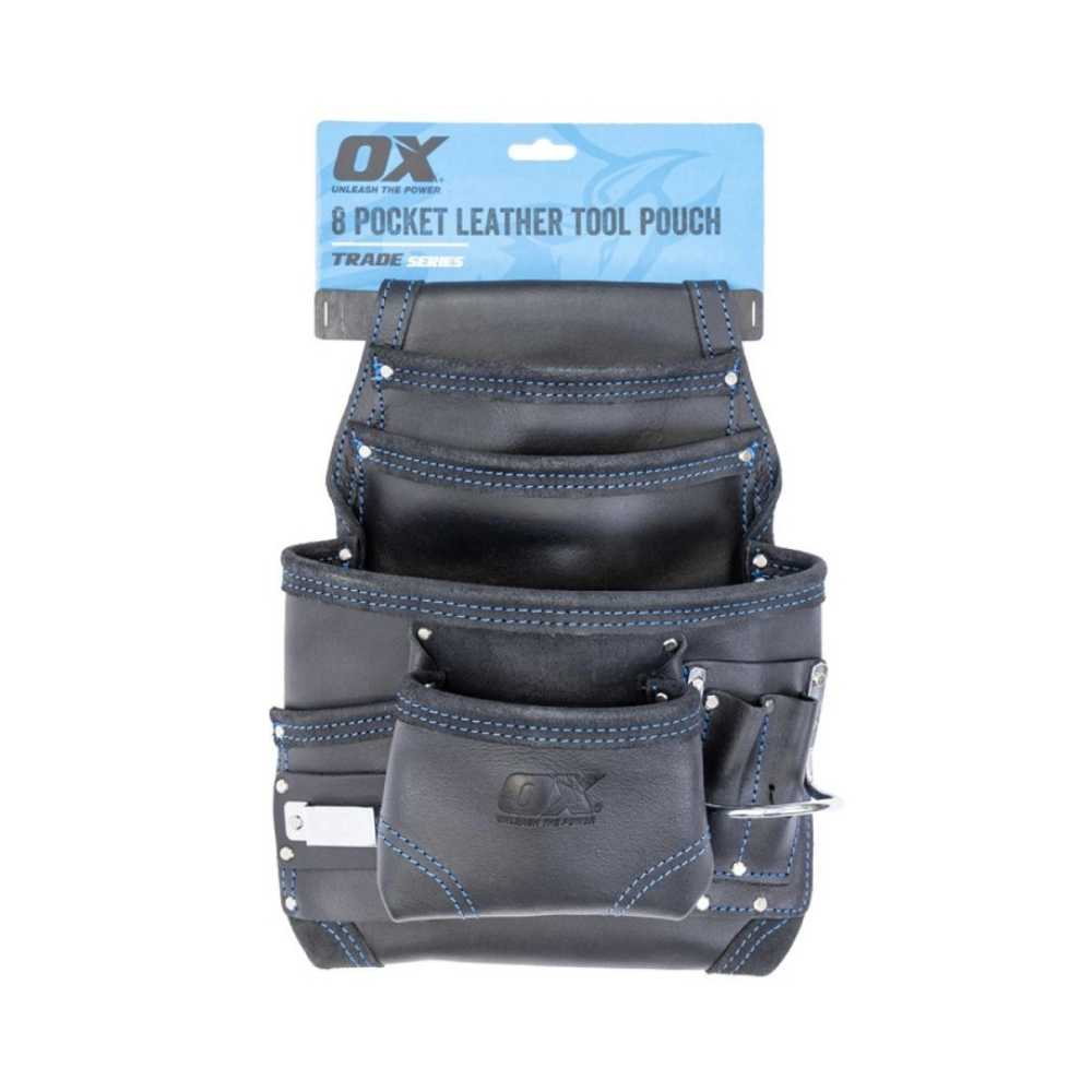 OX Trade Black Leather 8 Pocket Tool Pouch