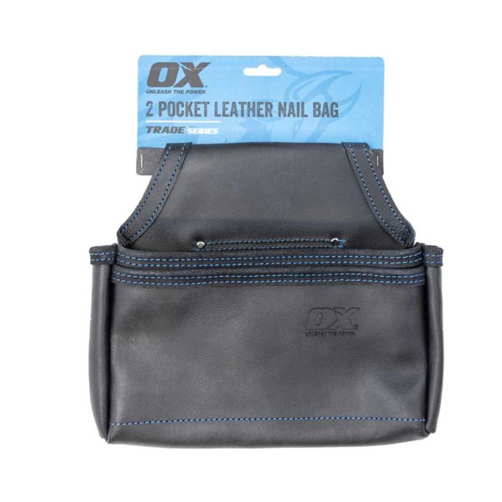 OX Trade Black Leather 2 Pocket Nail Bag