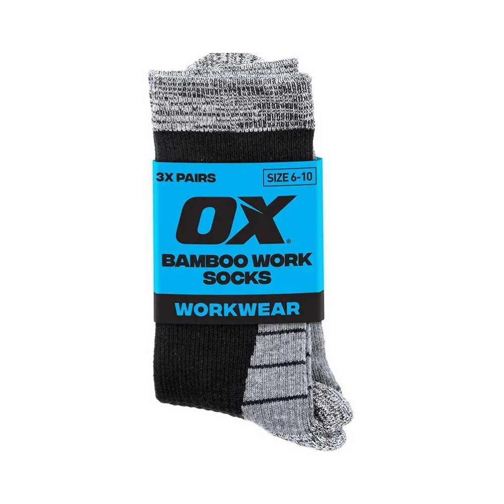 OX Bamboo Work Socks 3pk Size 6-10