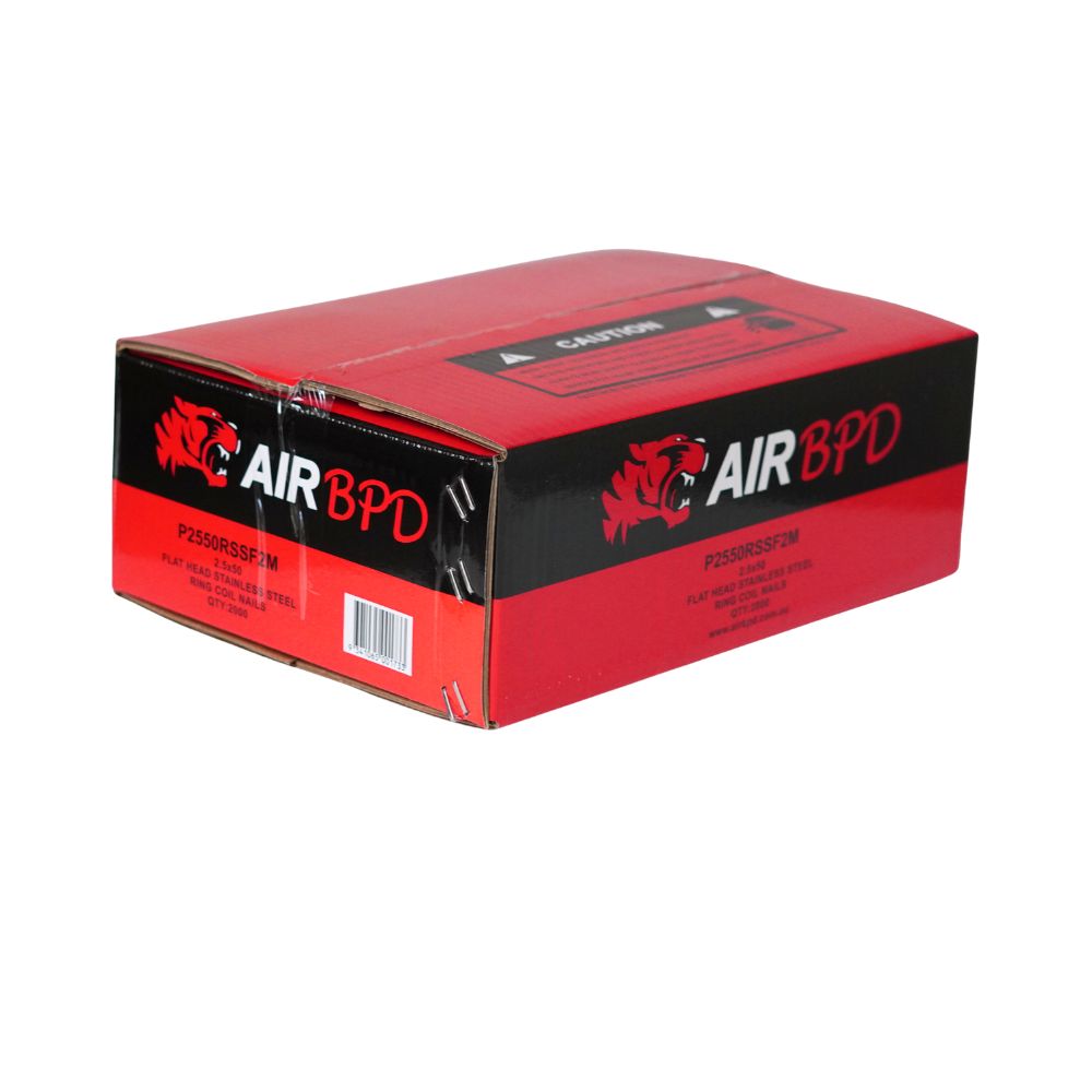 Air BPD Coil Nails CL 50mm SS Ring Shank Flat Head - SOLD BY THE COIL