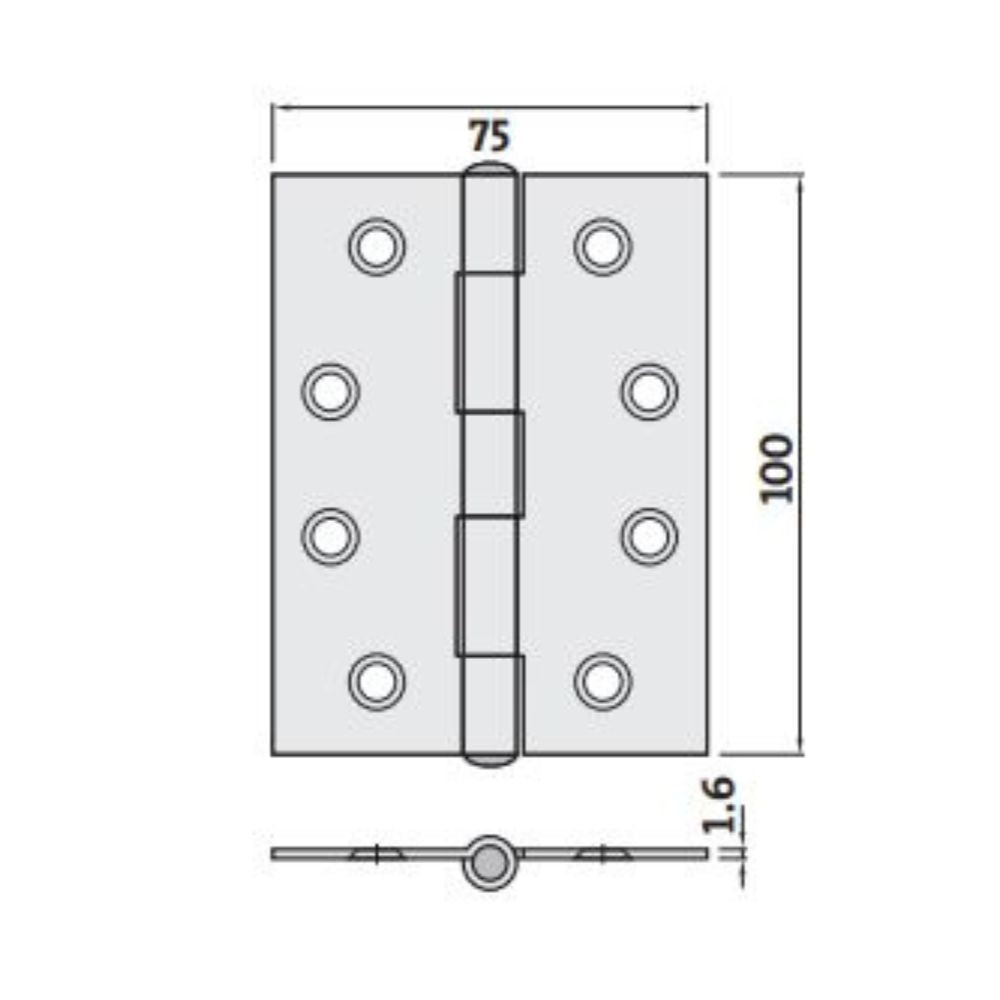 Trio Butt 100 x 75 x 1.6mm Loose Pin Matte Gold With Screws