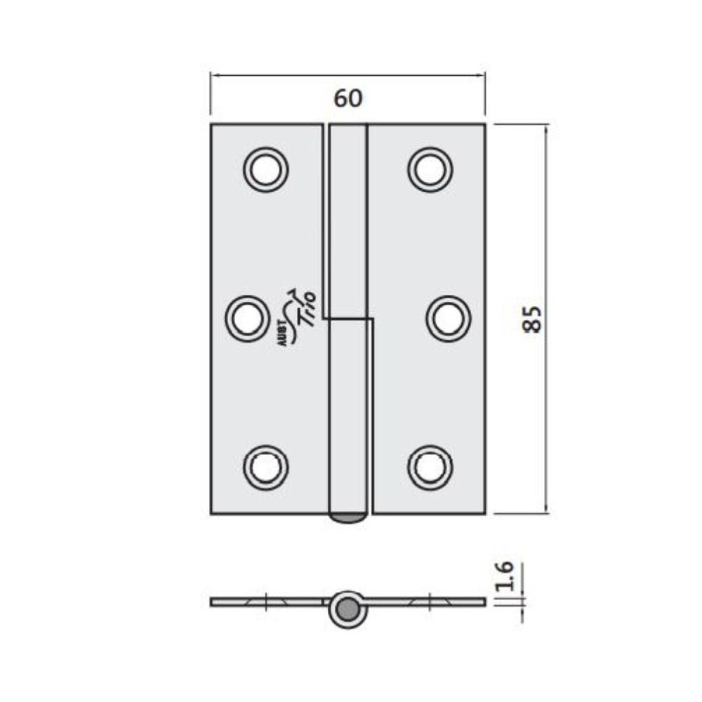 Trio Lift Off Hinge 85 x 60 x 1.6mm Matte Gold With Screws