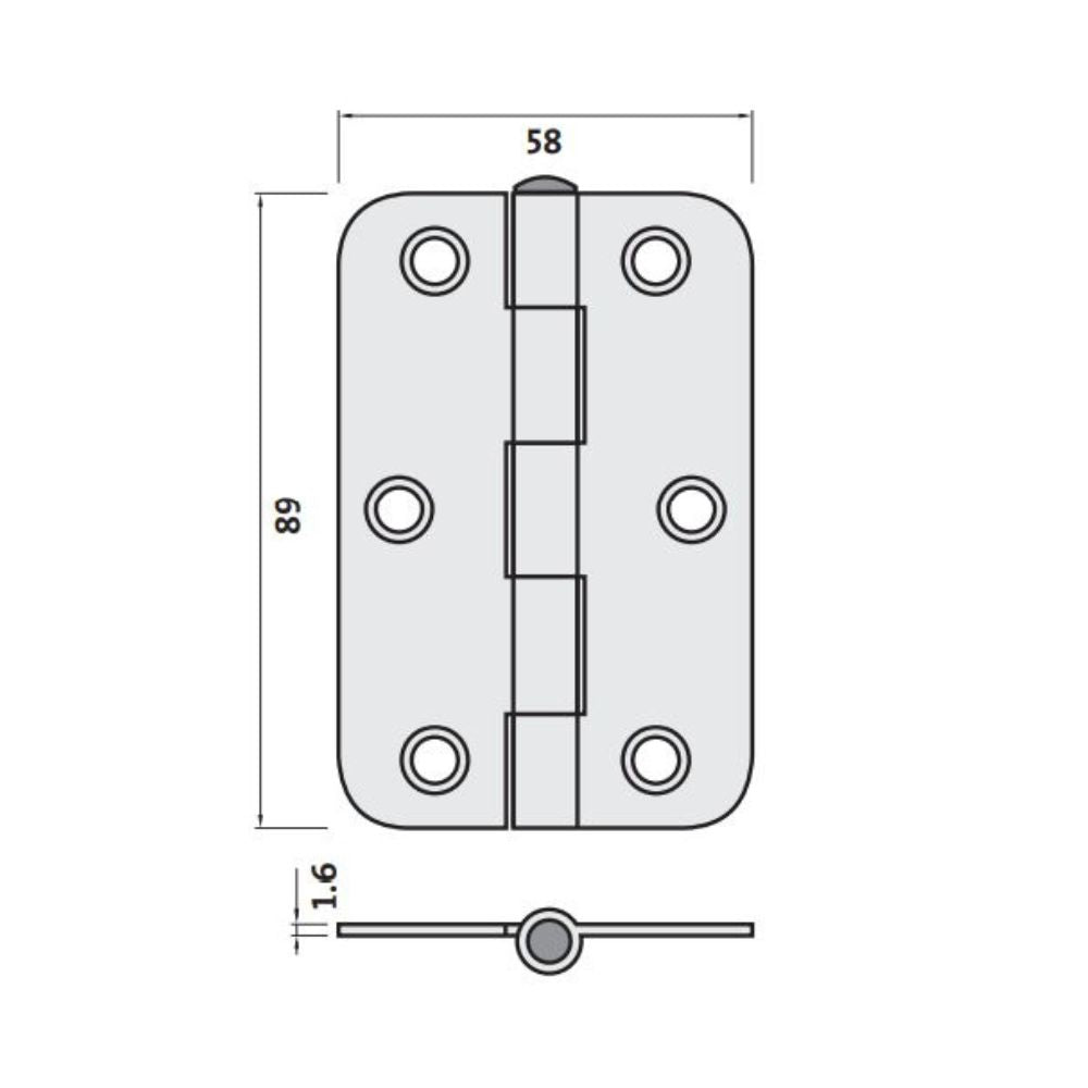 Trio Butt Radius Hinge 89 x 60 x 1.6mm Loose Pin Black Bagged/Screws