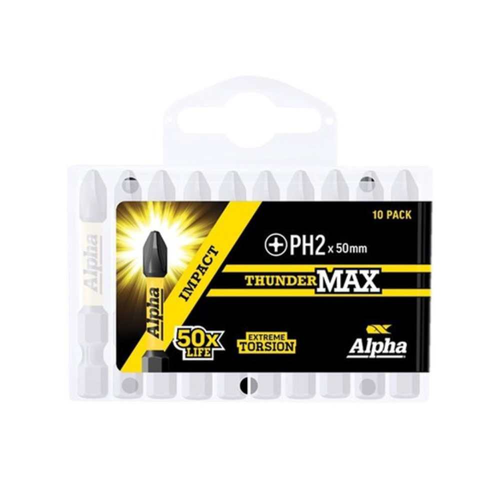 Alpha ThunderMax PH2 x 50mm Impact Power Bit- Handipack (x10)