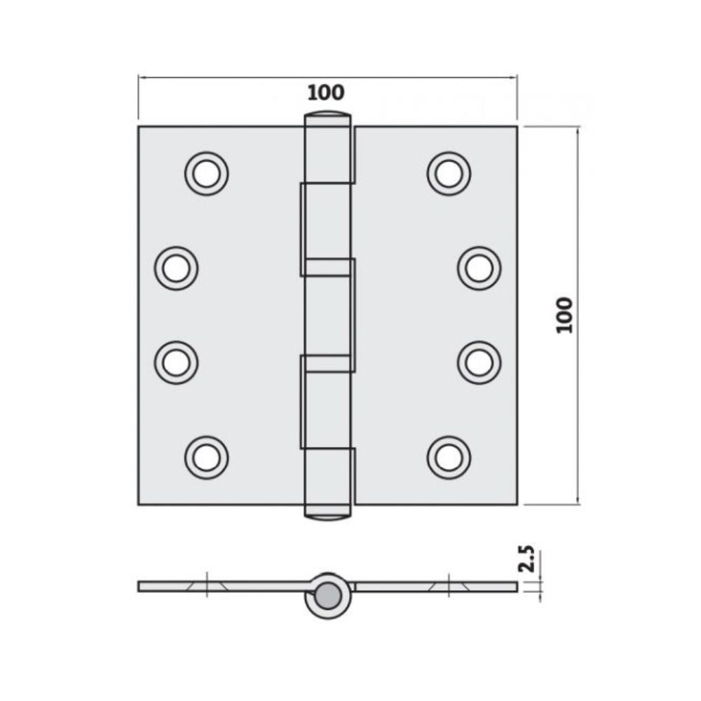 Trio Butt Hinges Bearing 100x100x2.5mm Fixed Pin Stainless Steel
