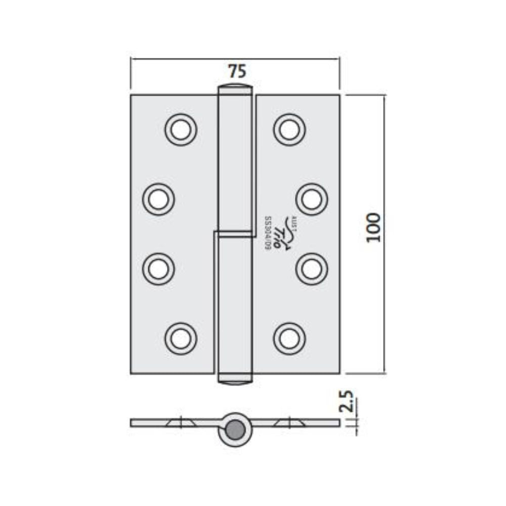 Trio Lift Off Satin Stainless Steel Butt Hinges 100 x 75 x 2.5mm