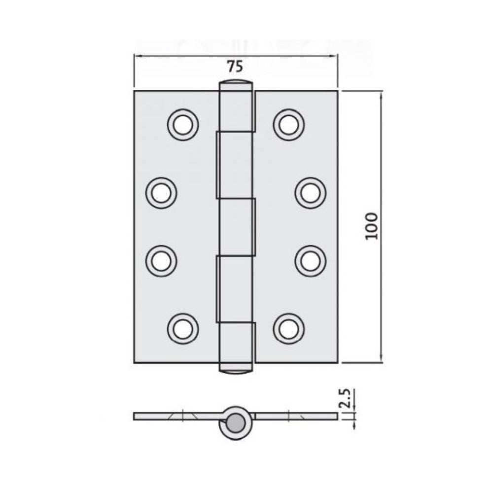 Trio Butt Hinge 100 x 75 x 2.5mm Loose Pin Polished Stainless Steel