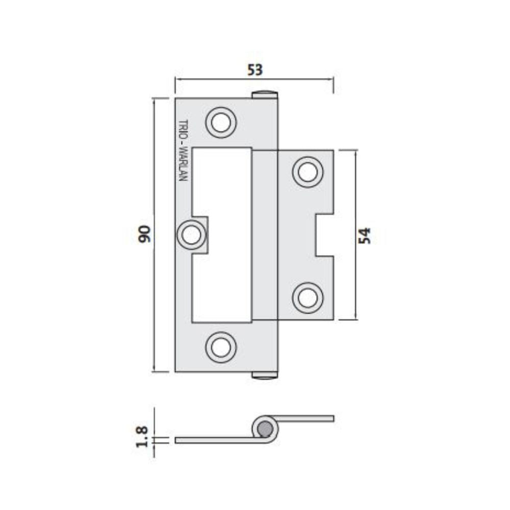 Trio Hirline Kinked Hinge 90 x 53 x 1.8mm BT Fixed Pin Stainless Steel