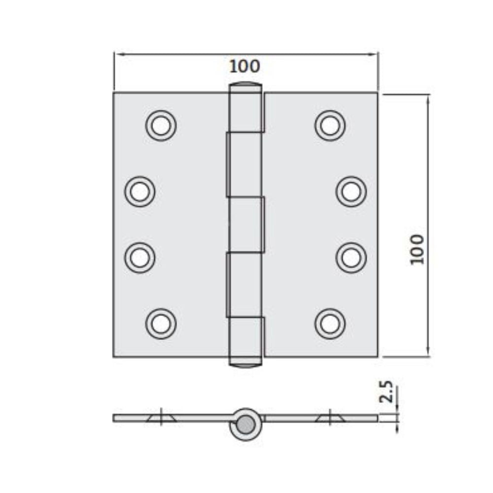 Trio Butt Hinge 100 x 100 x 2.5mm BT Fixed Pin Black Bagged/Screws