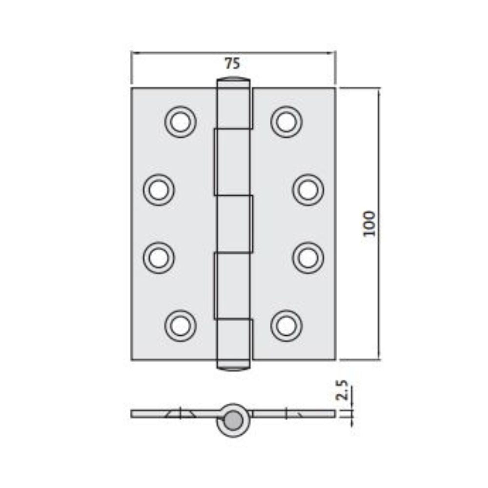 Trio Butt Hinge 100 x 75 x 2.5mm BT Fixed Pin Chrome Plated