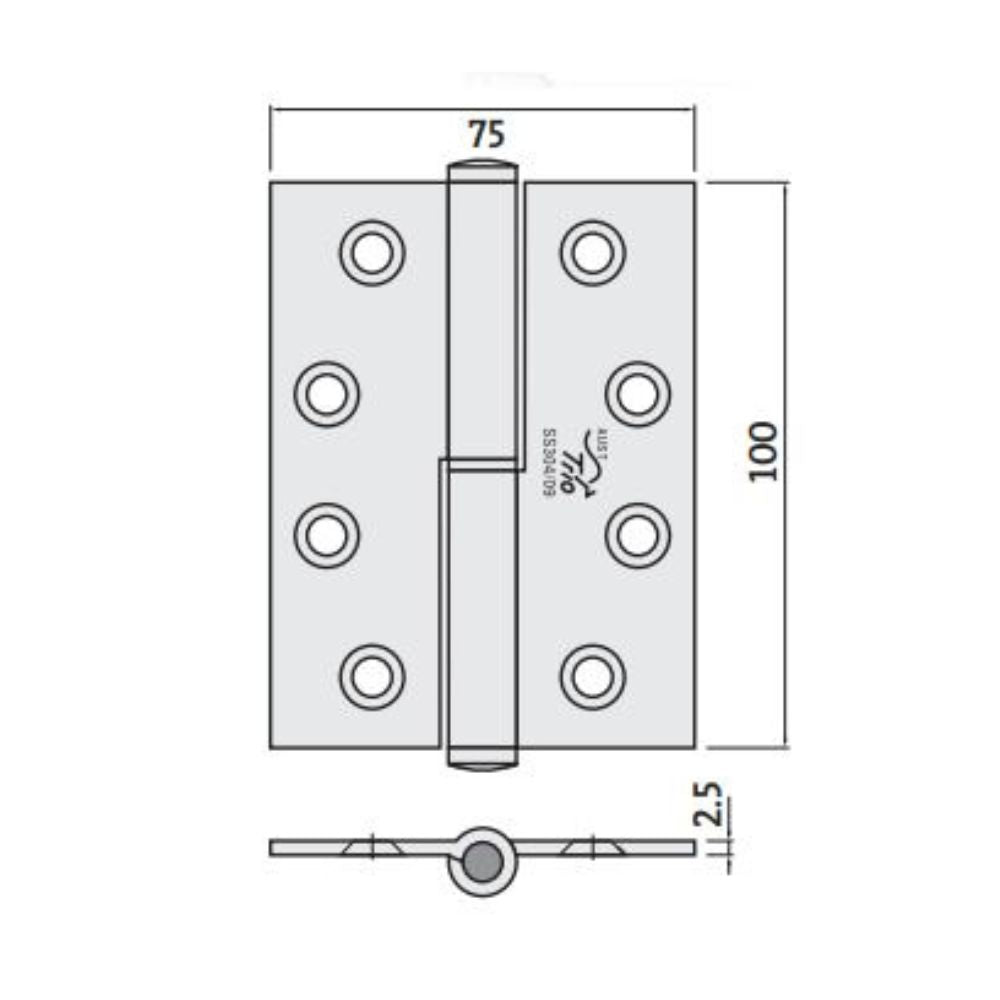 Trio Lift Off Hinge 100 x 75 x 2.5mm Matte Gold With Screws