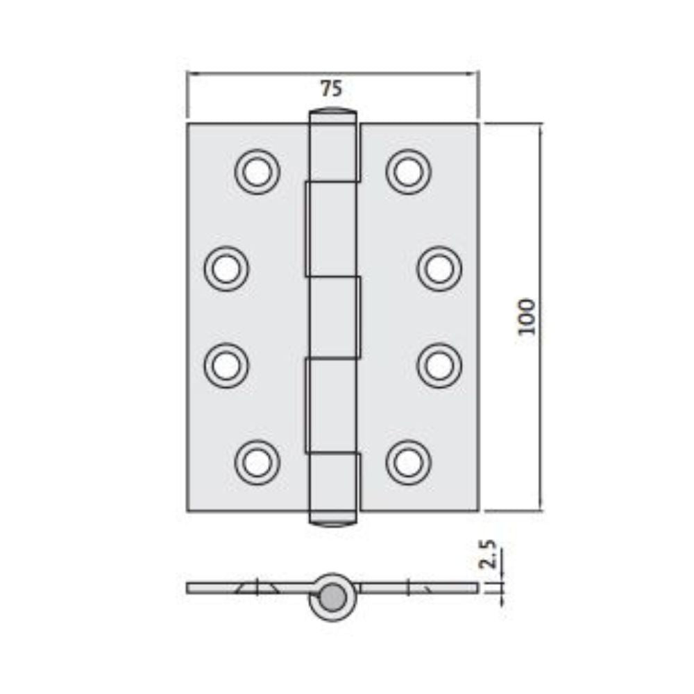 Trio Butt Hinge 100 x 75 x 2.5mm BT Loose Pin - Satin Chrome