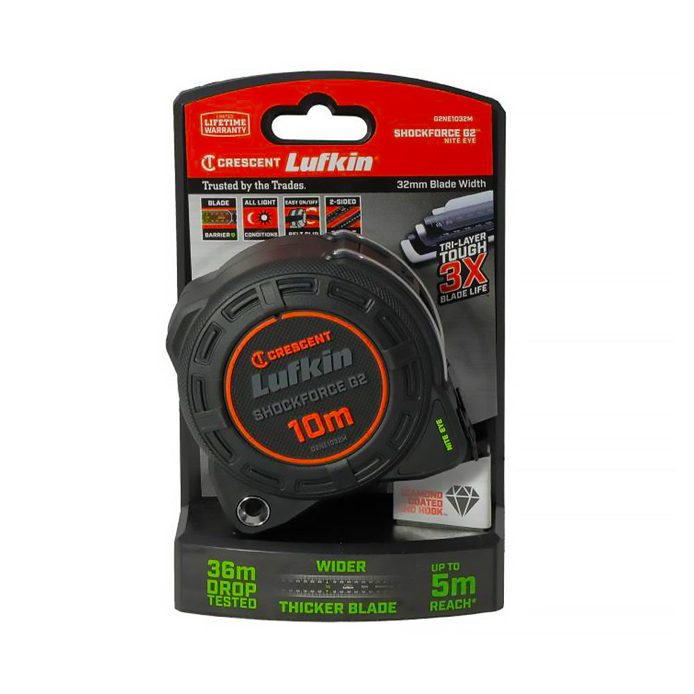 CRESCENT Lufkin Tape Measure Gen 2 Shockforce Nite Eye™  10m x 32mm Black Blade