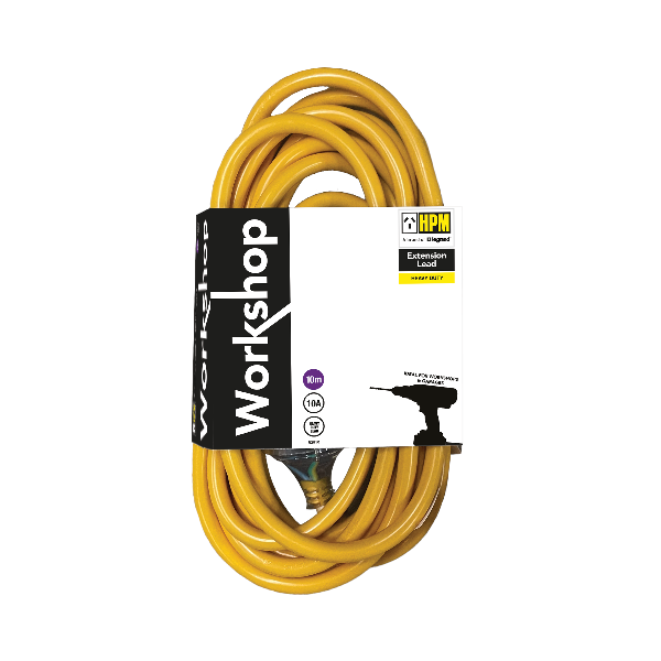 HPM Workshop 10A 3 Core 1.0mm² Extension Lead 10m &amp; 25m Yellow