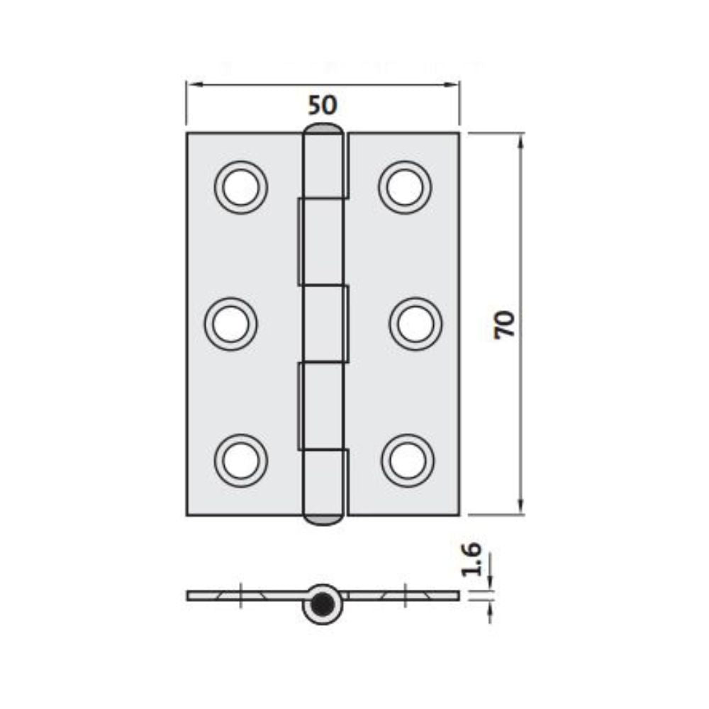 Trio Hirline Hinge 100 x 70 x 2.5mm Aluminium Fixed Pin - Stainless Steel