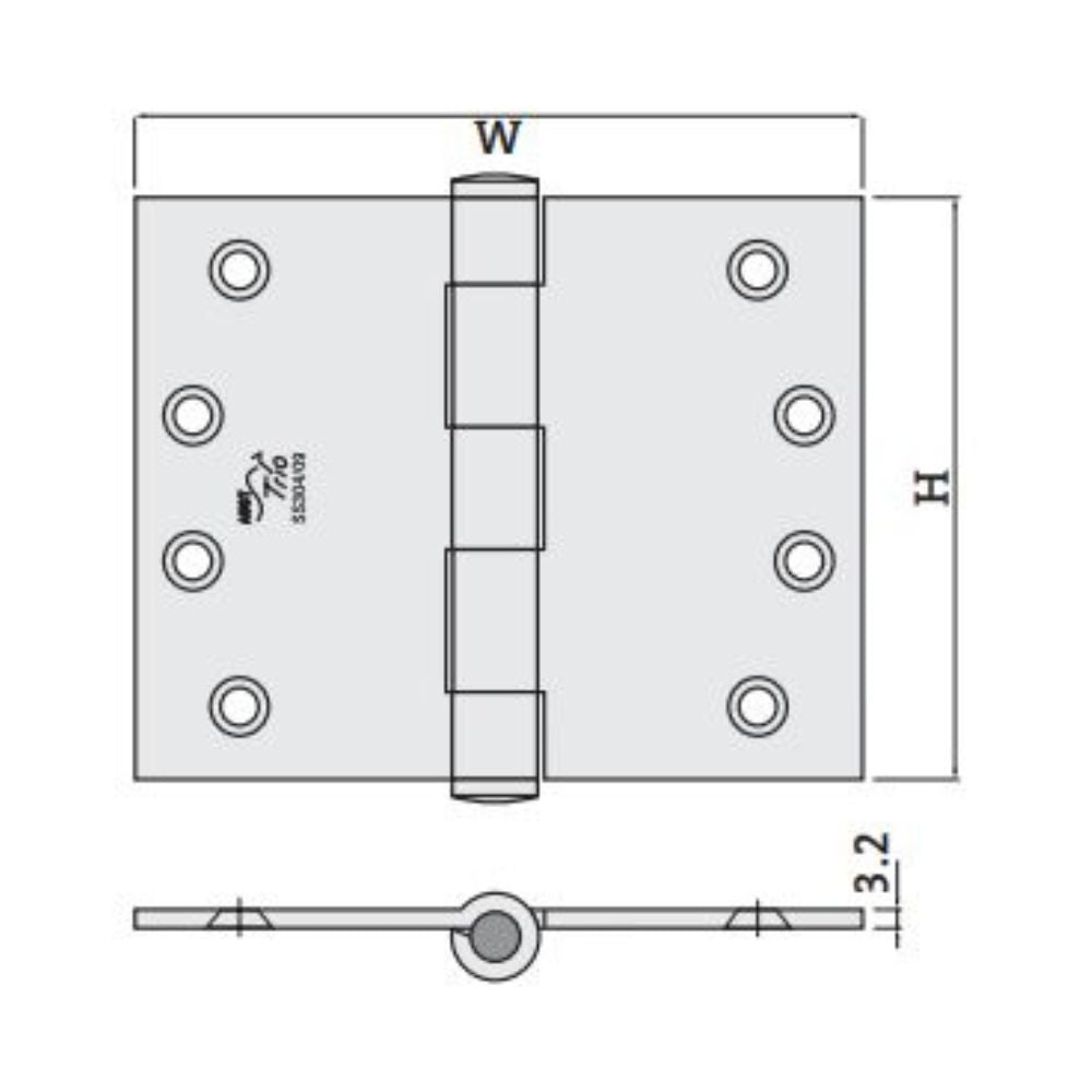 Trio Hinges Butt 100 x 125 x 3.2mm BT Fixed Pin Stainless Steel
