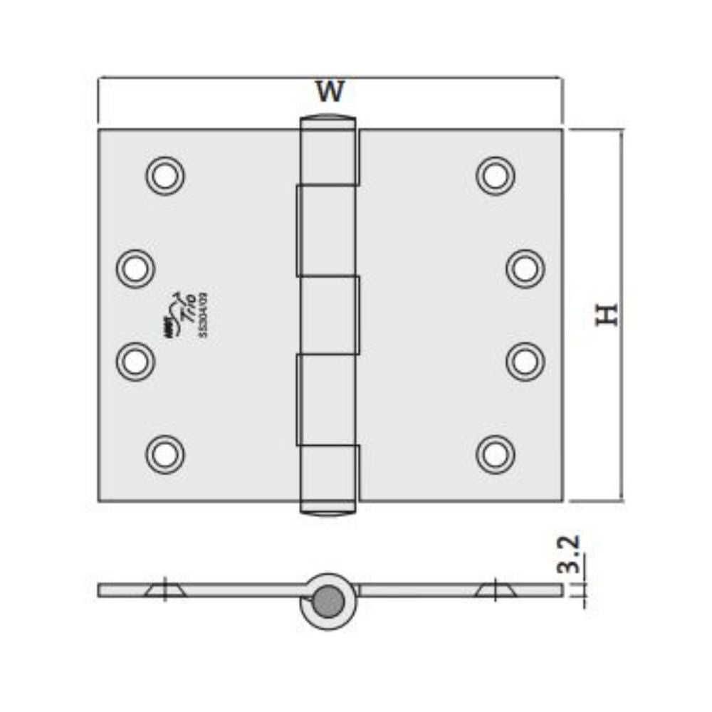 Trio Hinges Ball Bearing Butt Stainless Steel Fixed Pin 100x150x3.2mm