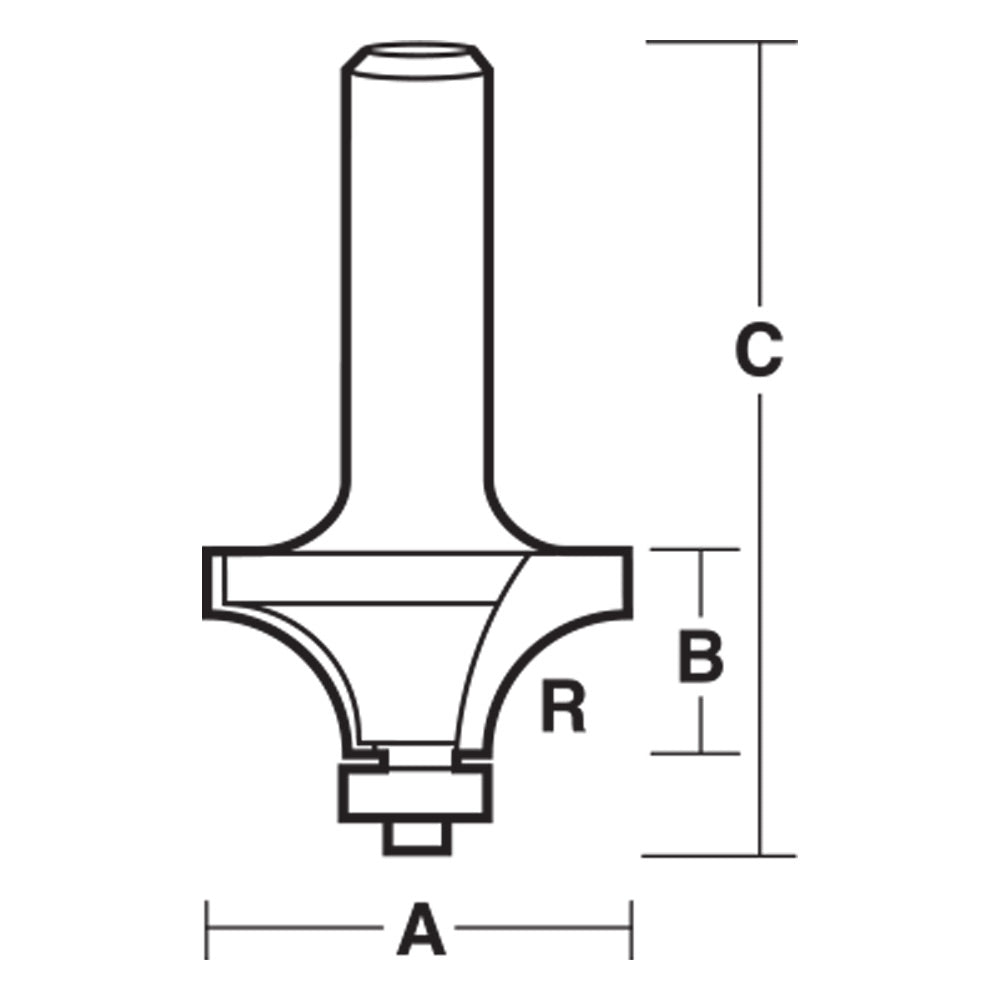 Carbitool 2 Flute Carbide Tipped Rounding Over Bit 4.8mm Rad. 1/4 In Shank