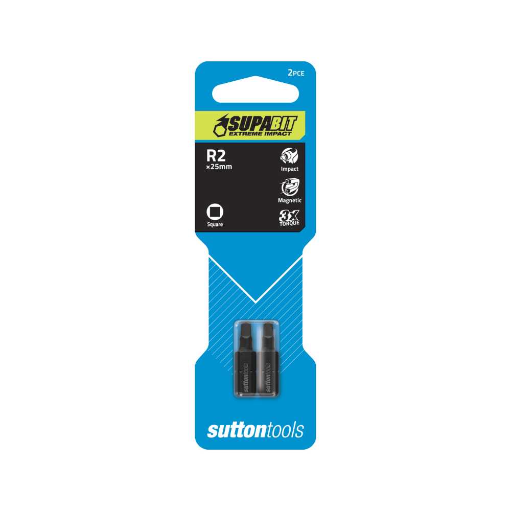 Sutton S118 Square Recess Screwdriver Bits – Impact R2x25mm 2Pk