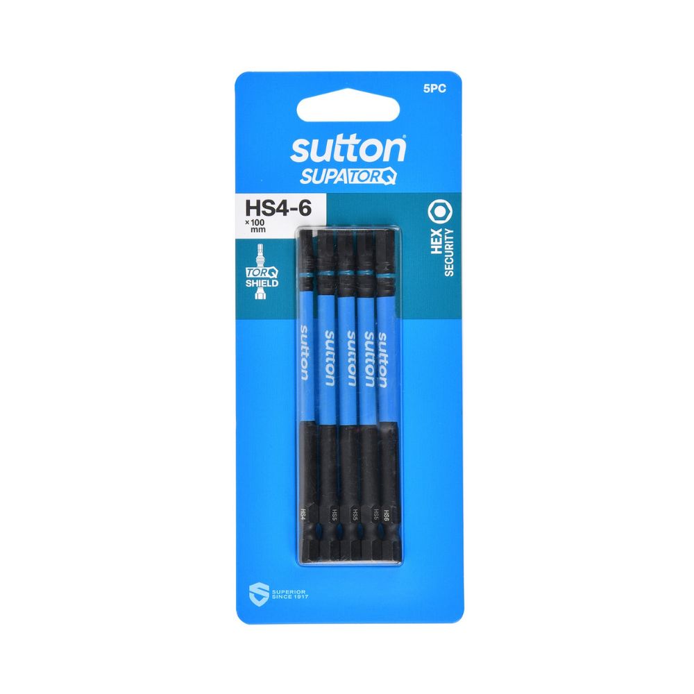 Suttons SupaTorq Hex Security Impact Screwdriver Bits with Various Sizes and Lengths