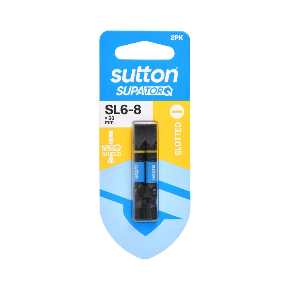Sutton Screwdriver Bit S218 Supatorq Slotted Sl6-8 50mm 2 Pack