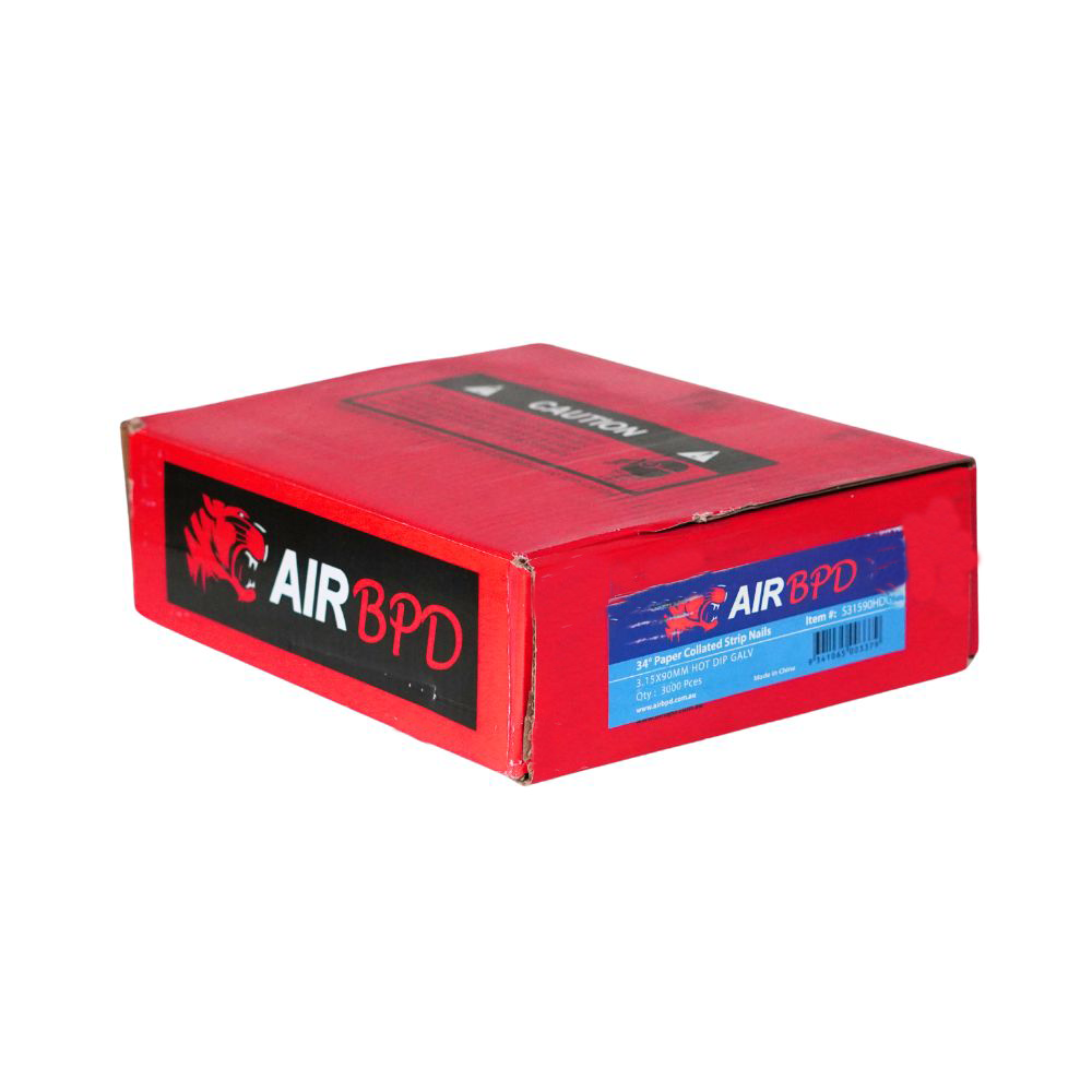 Air BPD 90mm x 3.15 Smooth Shank Bright 34° Paper Collated Framing Nail - Box of 3000