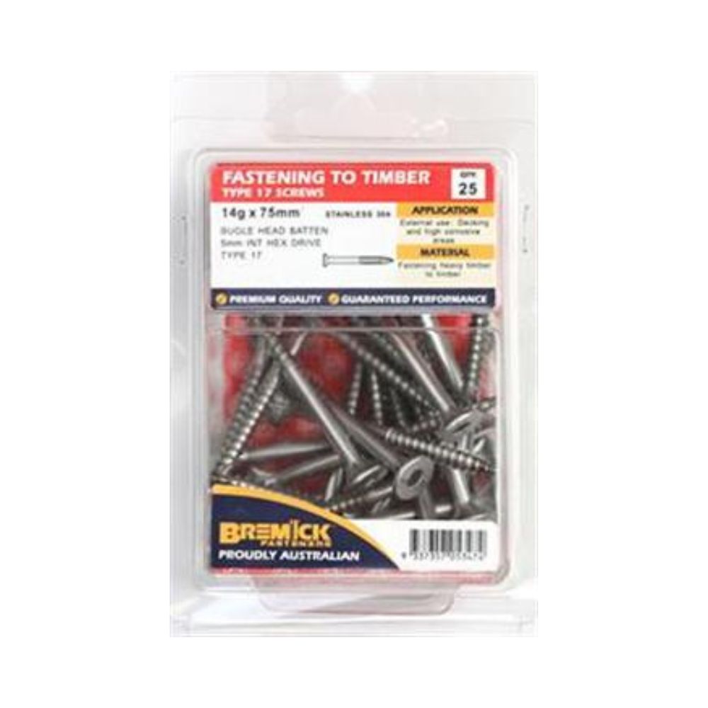 Bremick Screw Bugle Batten Ss304 - 8g & 14g 50, 75, & 100mm - 25 Pack