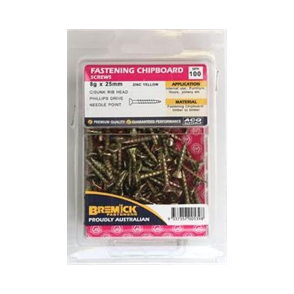 Bremick Screw Chip Board Zinc Plated - (Various Sizes)