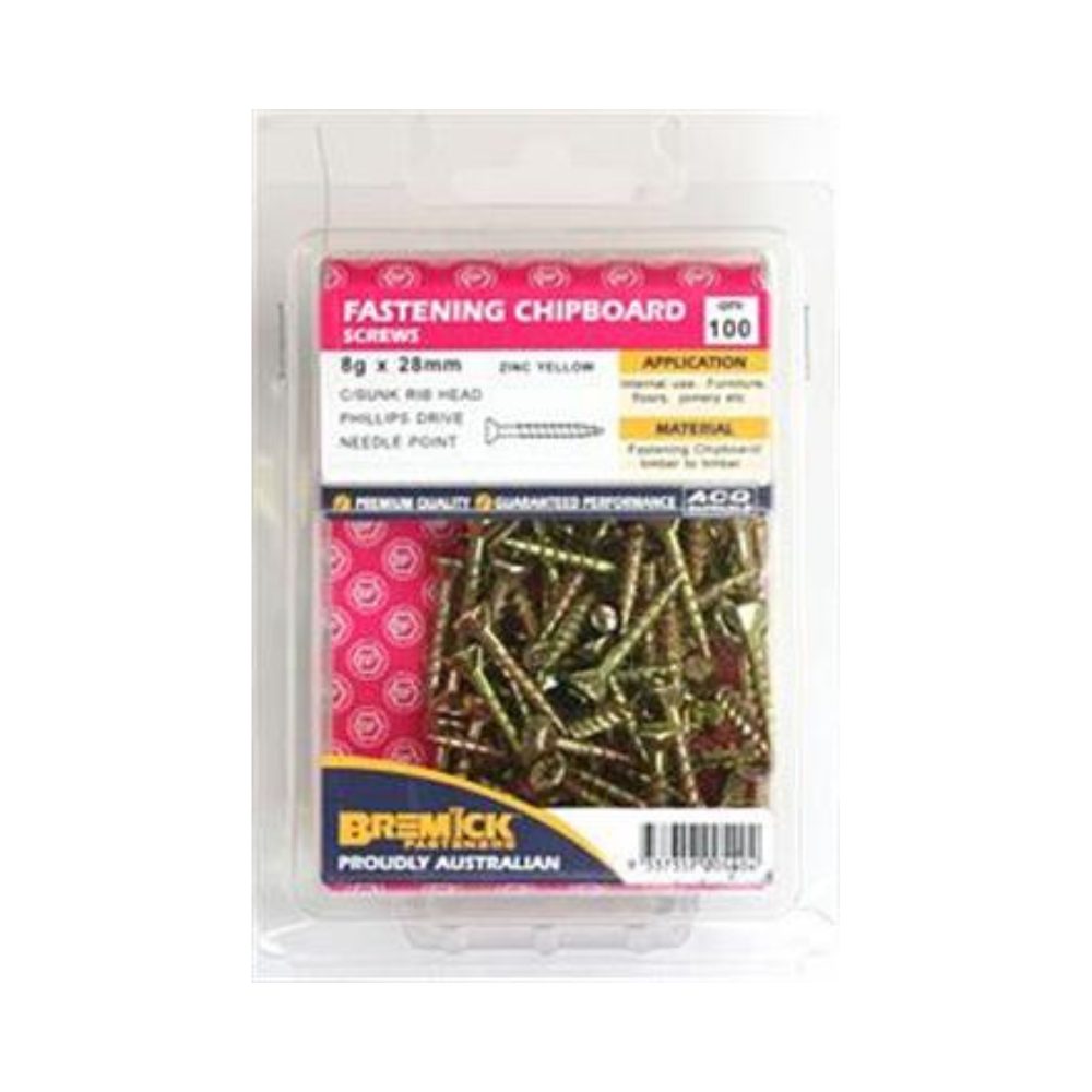 Bremick Screw Chip Board Zinc Plated - (Various Sizes)