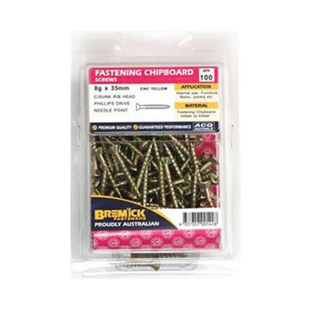 Bremick Screw Chip Board Zinc Plated - (Various Sizes)