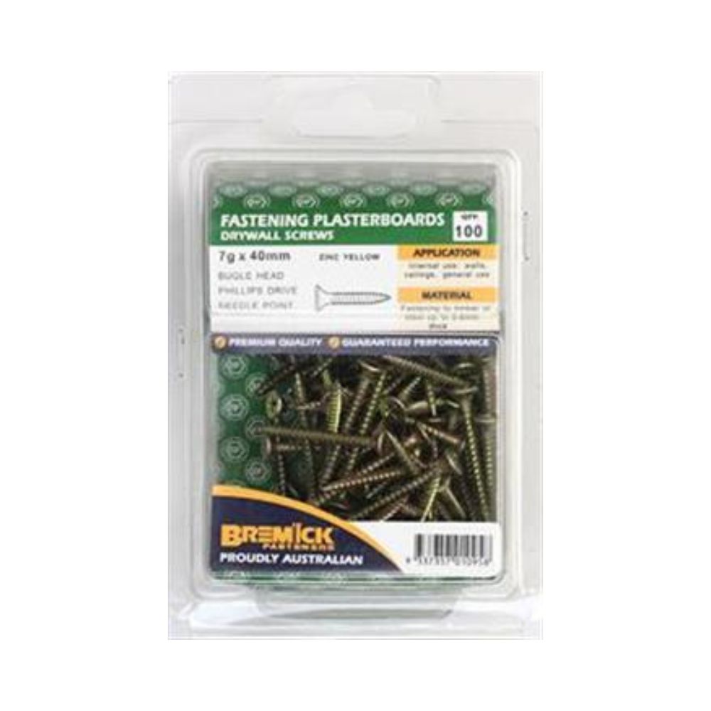 Bremick Screw Plasterboard Needle Point Zinc Plated - Various Sizes