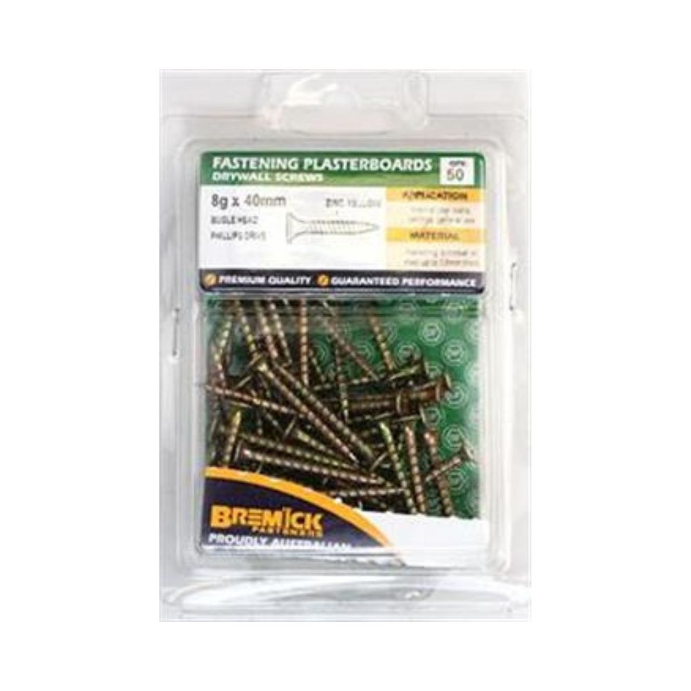 Bremick Screws Plasterboard Zinc Plated Needle Point - 8g, 25mm, 30mm & 40mm 50 Pack